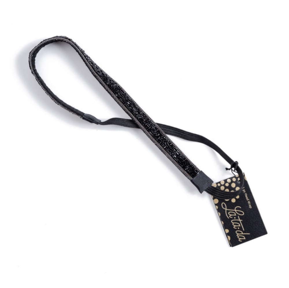 Black Beaded Head Wrap 1pc